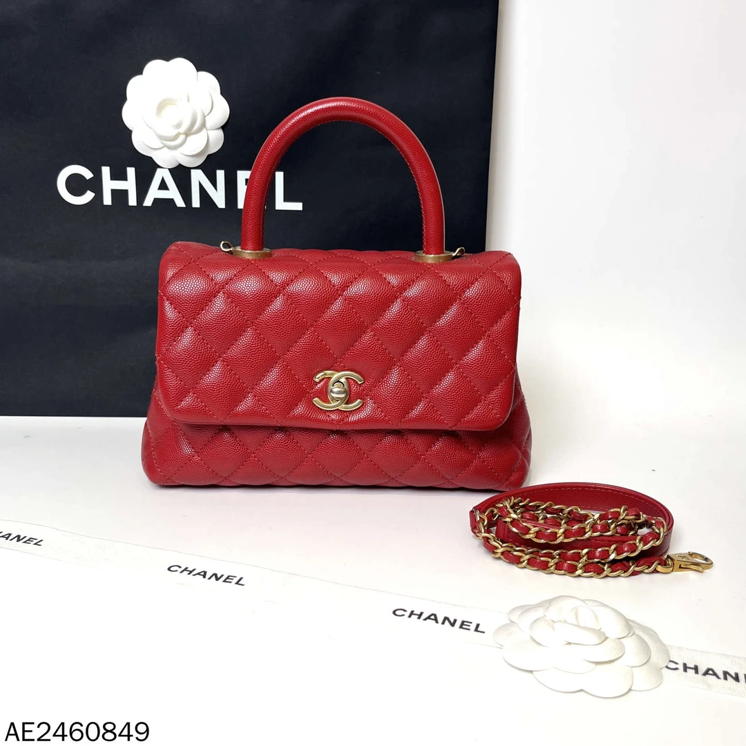 95新 Chanel/香奈儿 红金荔枝牛小号coco handle/AE2460849