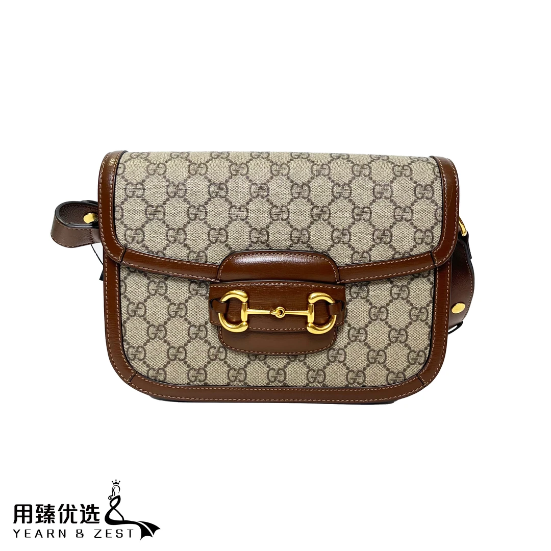 95新 GUCCI/古驰 经典时尚翻盖乌木色1955中号斜挎包/AF2070658