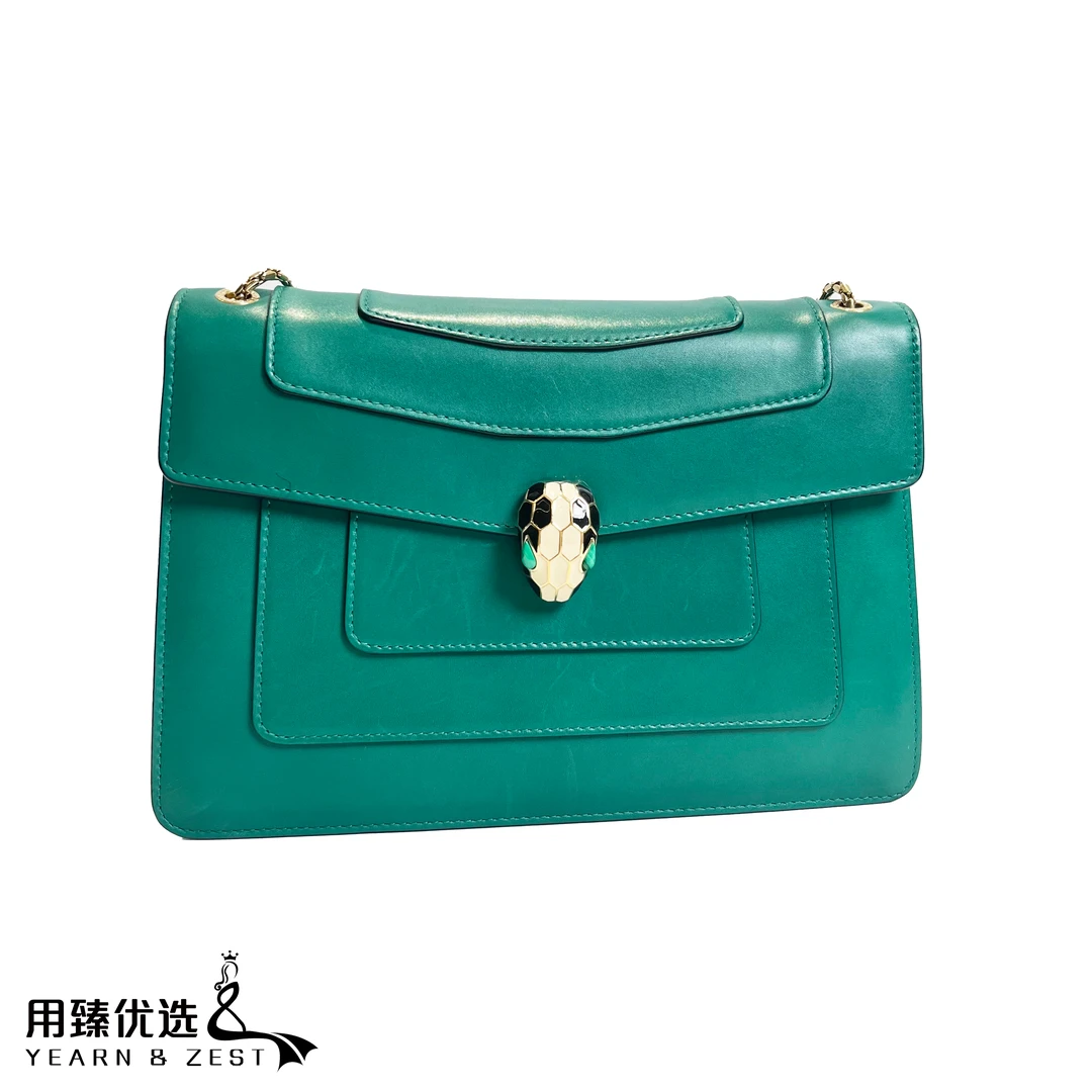 95新 BVLGARI/宝格丽 经典蛇头祖母绿斜挎包附件镜子AA7952995