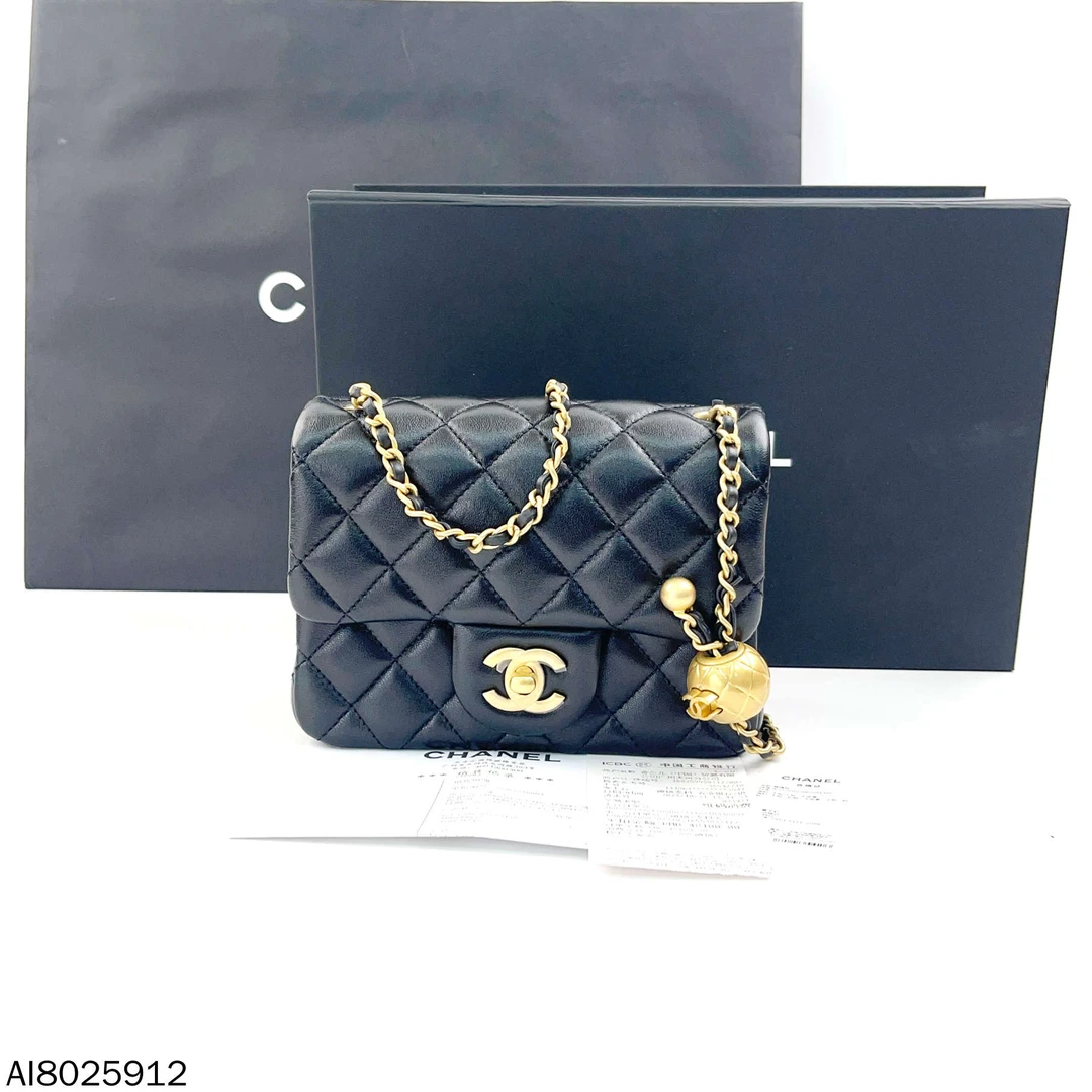全新未使用 Chanel/香奈儿 金球方胖黑金链条包/AI8025912