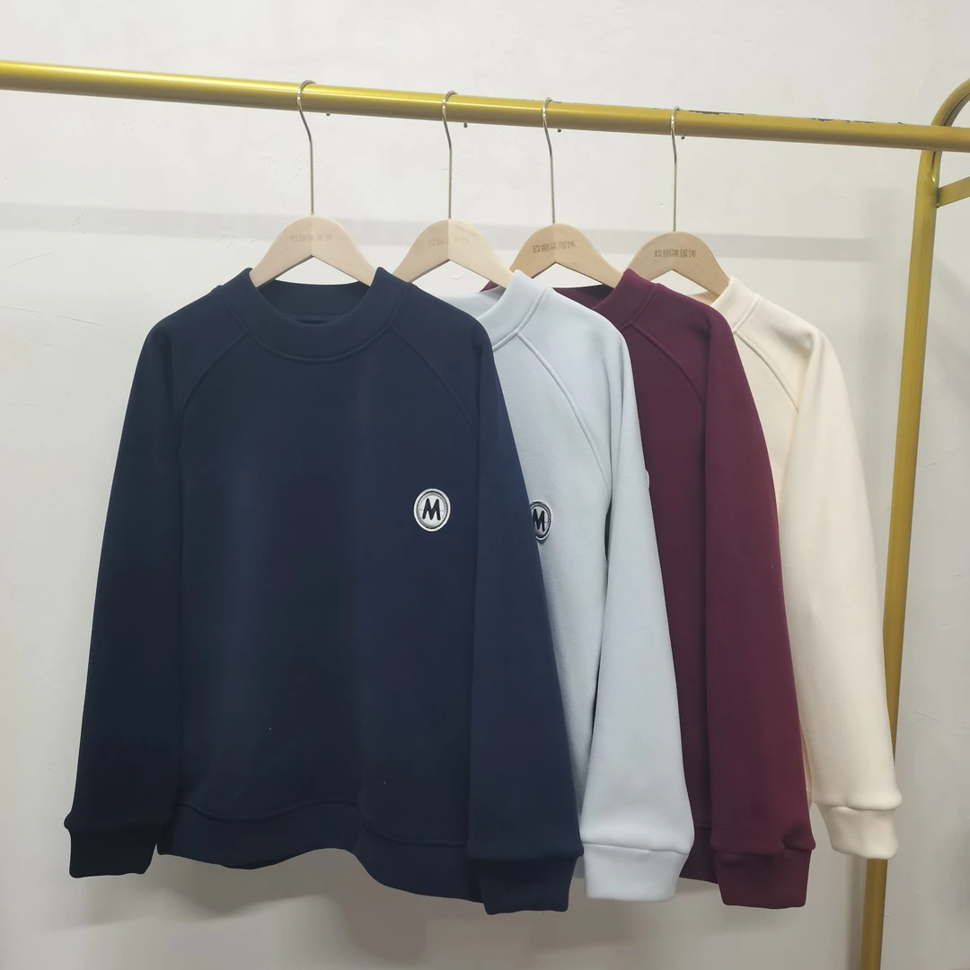 冬季防风纳米慕斯绒加厚通勤半高领卫衣保暖套头休闲百搭内搭纯色