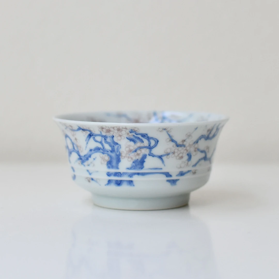 谷雨山房青花釉里红锦雉满梅双线杯茶杯功夫茶具山屋沏精选135ml