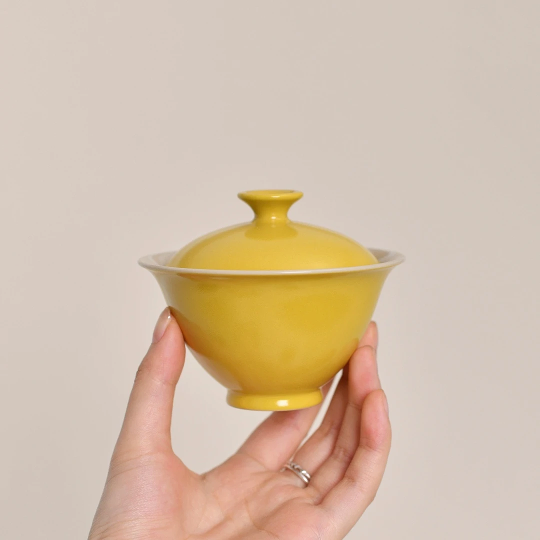 云泊秋香黄夕岚盖碗单色釉景德镇手工陶瓷二才泡茶器容量：100ml