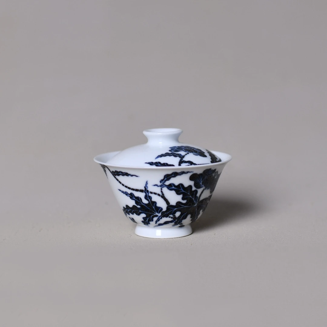 谷雨山房宋风在野秋蝉玉璧青花盖碗口径：9.7cm高：7cm容量：115ml