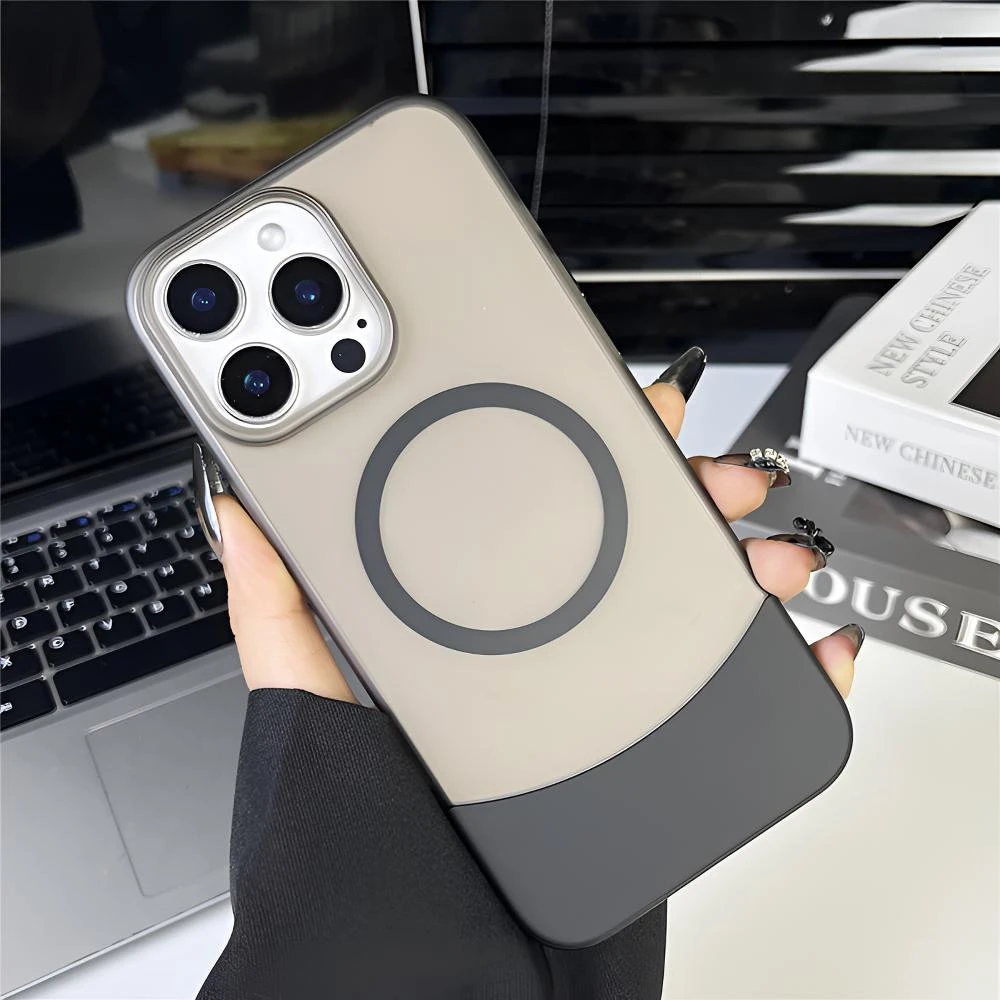 适用于苹果16磨砂上下插手机壳拼接iphone15promax半透拼14/13/12