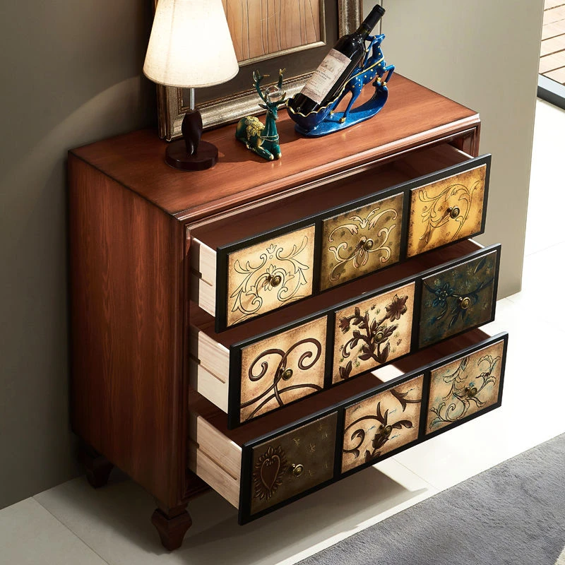 美式斗柜实木卧室收纳柜储物柜客厅玄关柜彩绘装饰柜阳台置物柜子