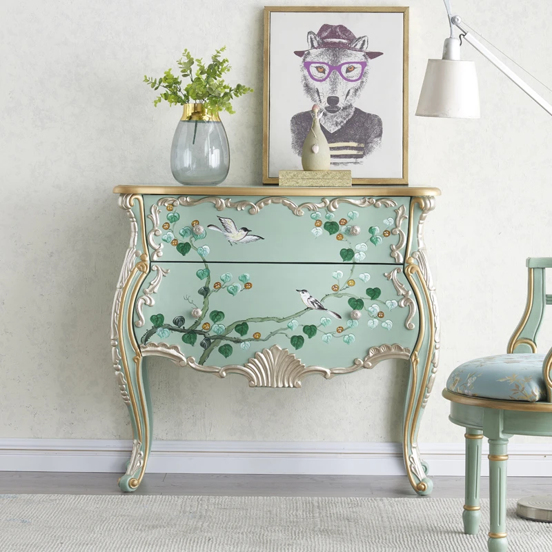 美式乡村彩绘进门入户玄关柜隔断欧式收纳储物斗柜客厅装饰柜实木