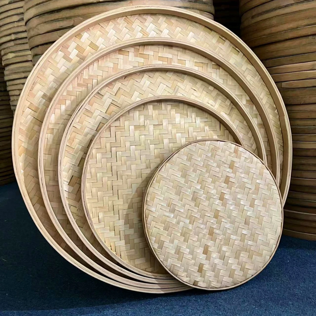 竹白簸箕次层手工编织绘画装饰干货晾晒竹盘竹制品竹编家庭生活