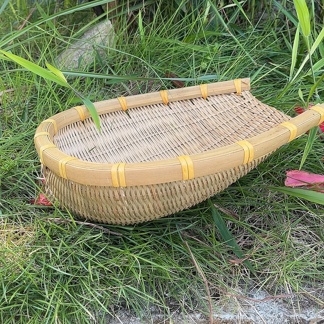 28厘米开口筲箕竹皮加厚谷插手工编织竹制品耐用竹编宽收纳蓝传统