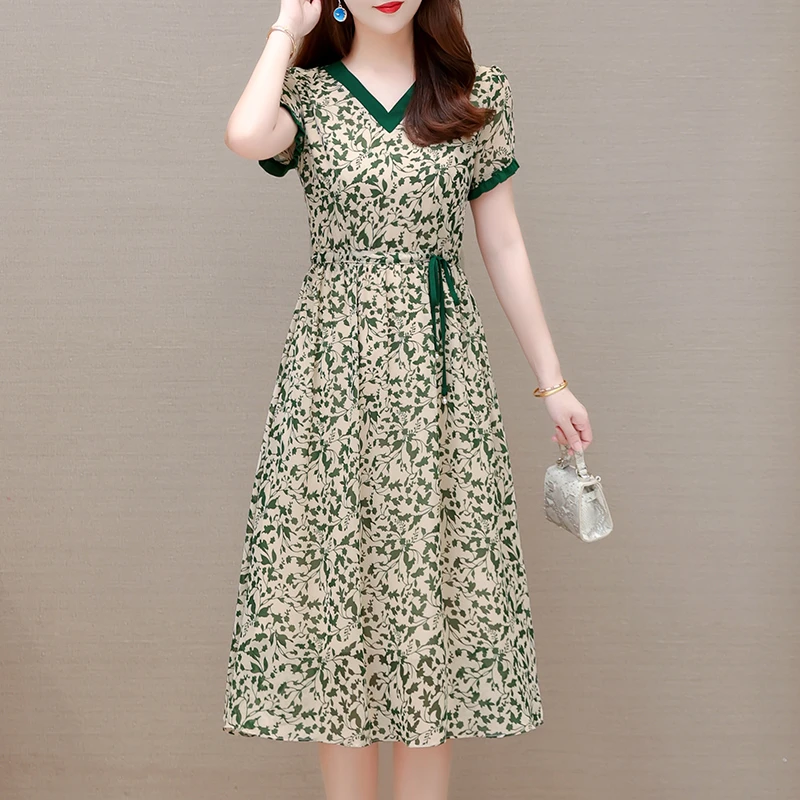 【HDY20】夏季新款时尚气质收腰显瘦妈妈装遮肚连衣裙