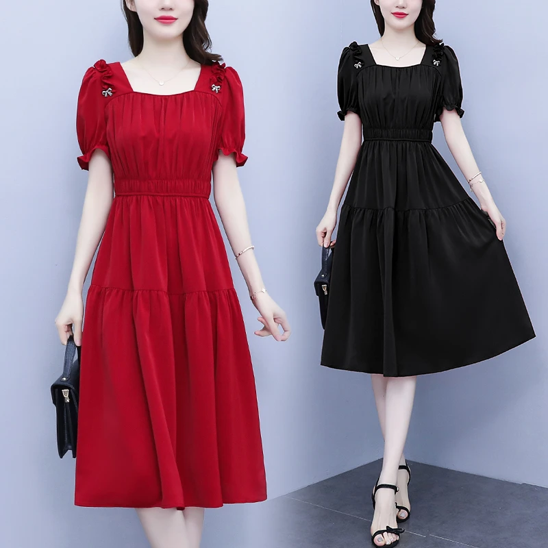 大码女装2024夏季新款洋气气质显瘦中年妈妈装中长款连衣裙女裙子