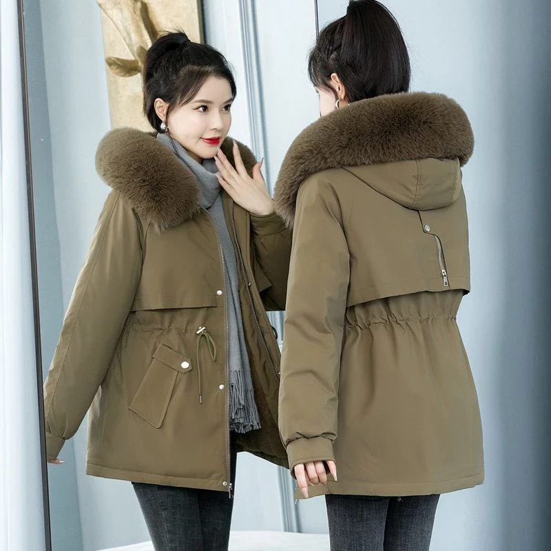 加绒加厚派克服外套女短款2023年冬季新款女士加绒棉衣棉服女装冬