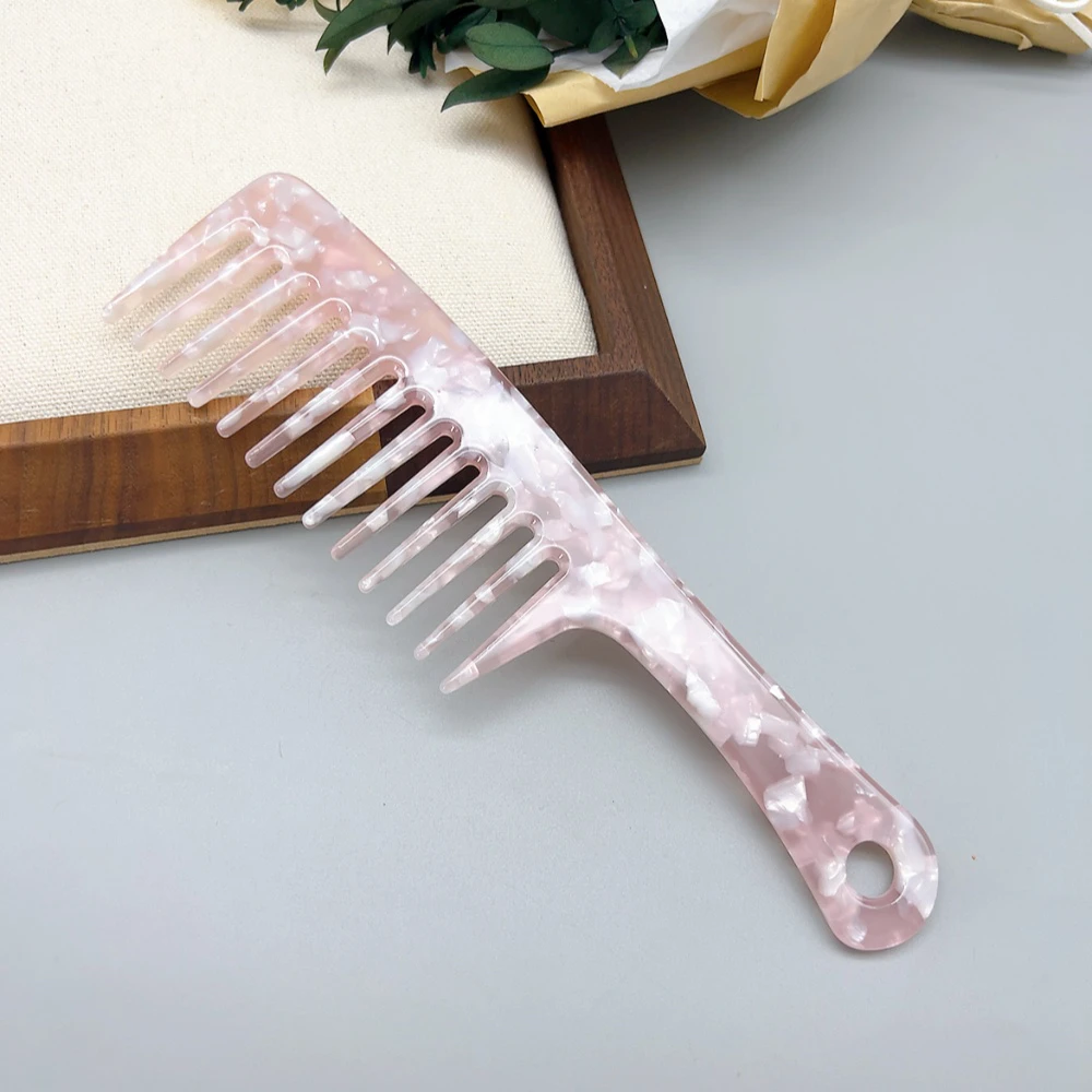 01367 醋酸圆孔手柄梳子-粉色 长度19cm