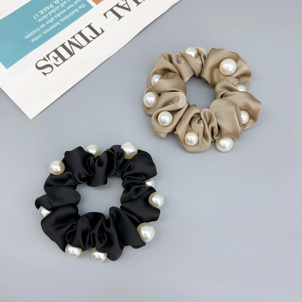 00636 好啊商店 珠子布艺发圈组合两个装-黑色+卡其