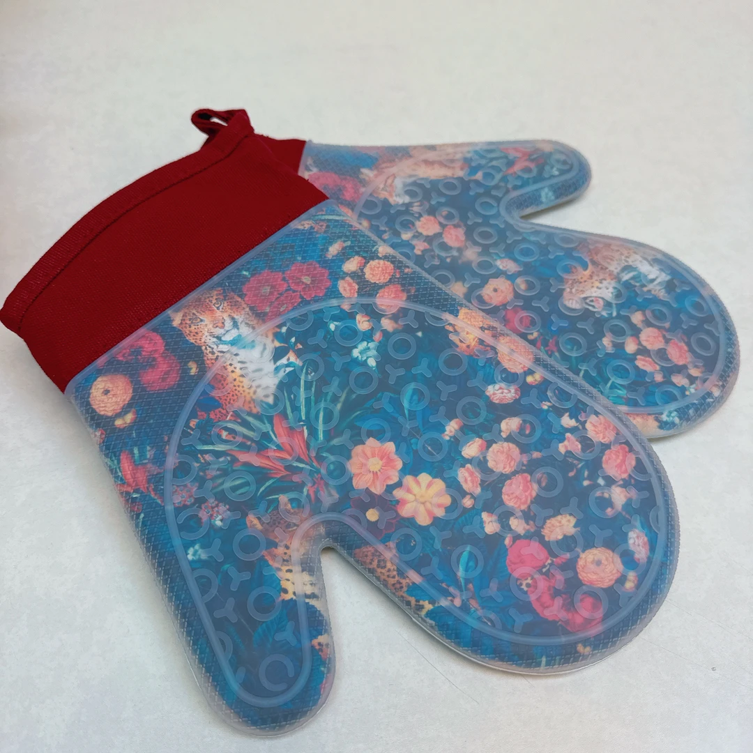 52723 老佛爷HOA系列，数码印花棉布+硅胶隔热手套2支，图案两方向