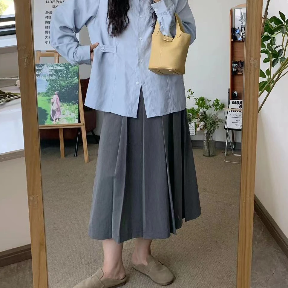 显瘦多色百褶显高直筒清新休闲半身裙五一旅游出街衣服0276