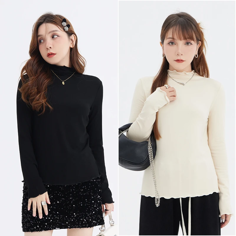 【涵胖胖】【青】秋冬半高领木耳边德绒打底衫 2525