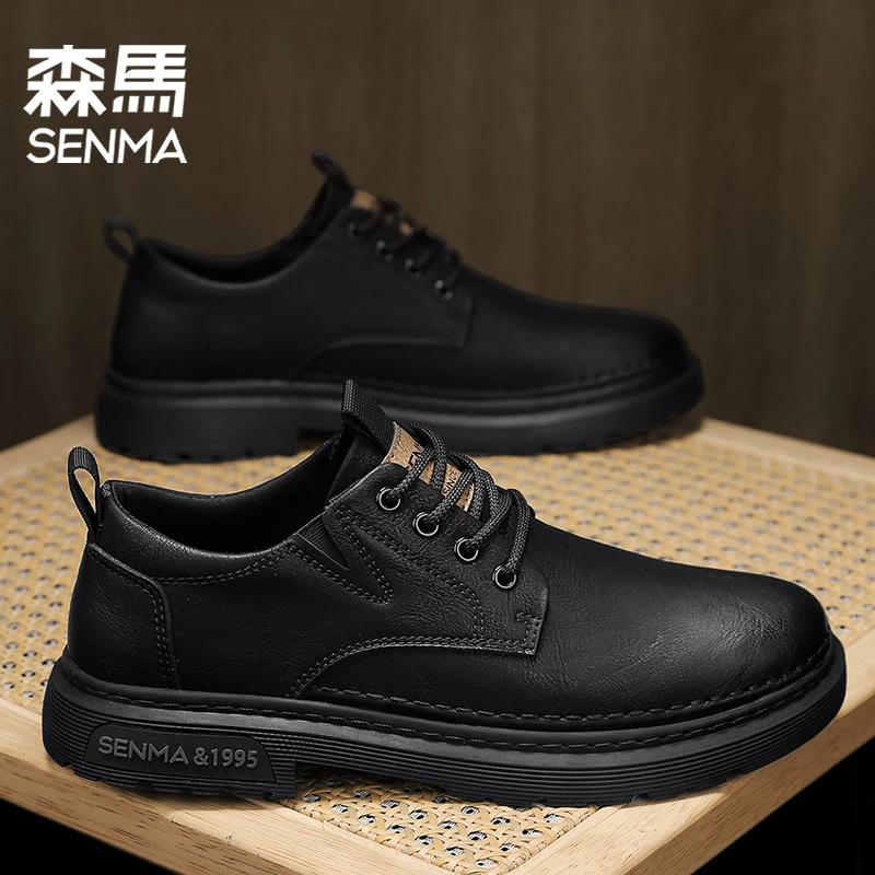 森马男鞋冬季英伦风商务正装时尚休闲男皮鞋复古低帮男士马丁靴子