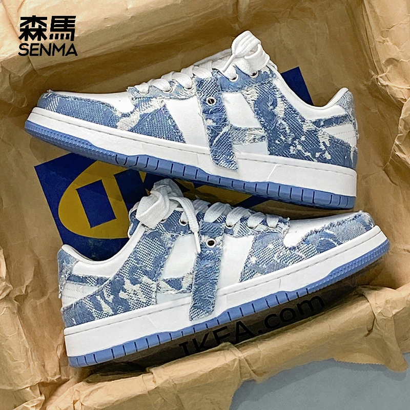 森马男鞋秋季时尚潮流百搭休闲牛仔蓝色复古青少年个性低帮运动鞋