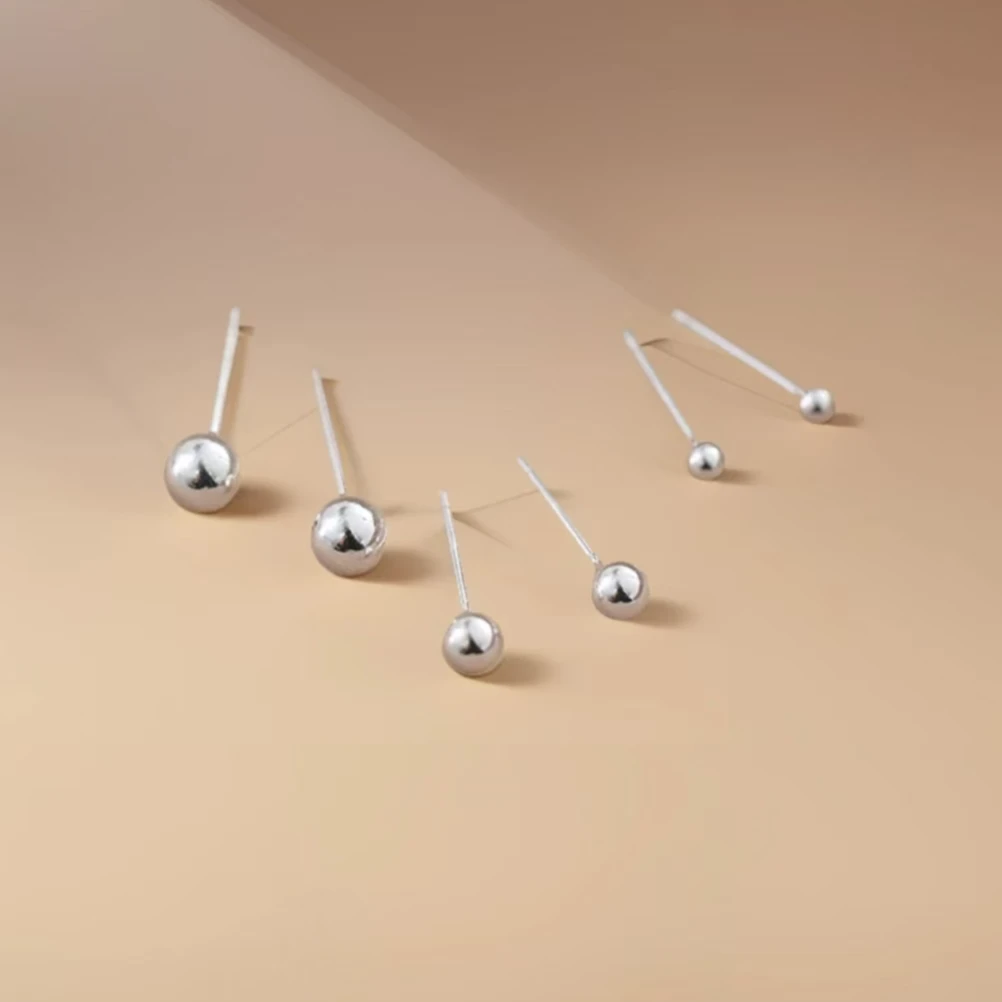 足银耳饰 简约豆豆耳钉