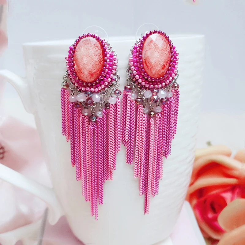 铜合金陶瓷耳饰 复古民族风重工流苏手工耳饰1893