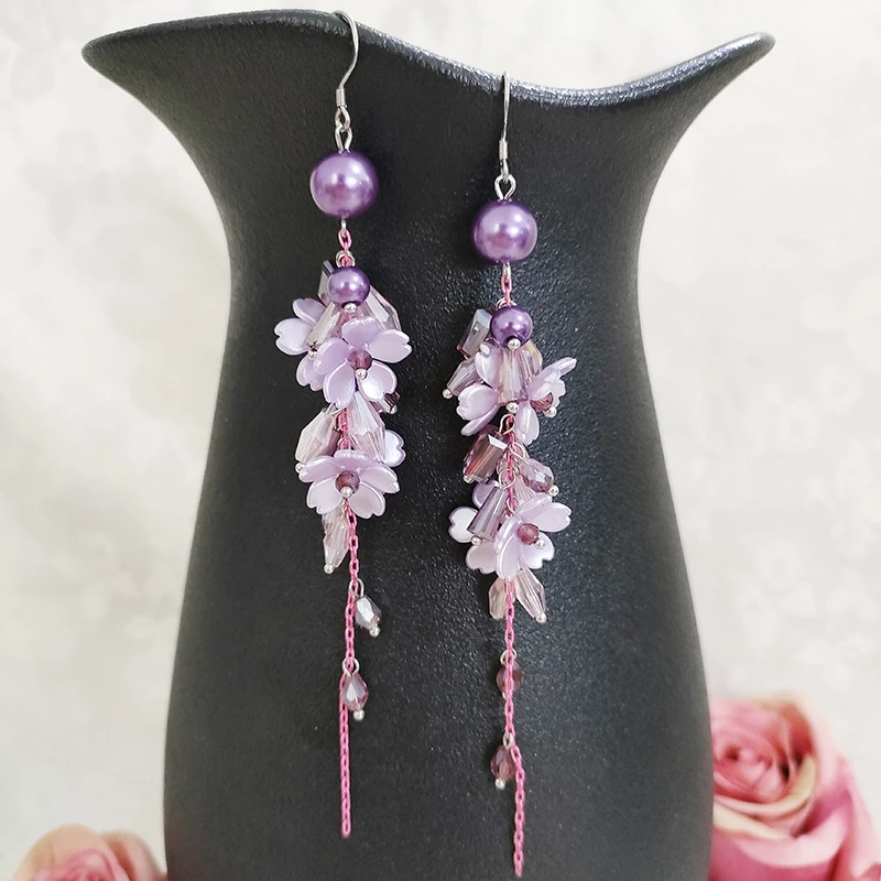 铜合金玻璃耳饰 民族风纯手工耳坠长款气质花儿耳环2115