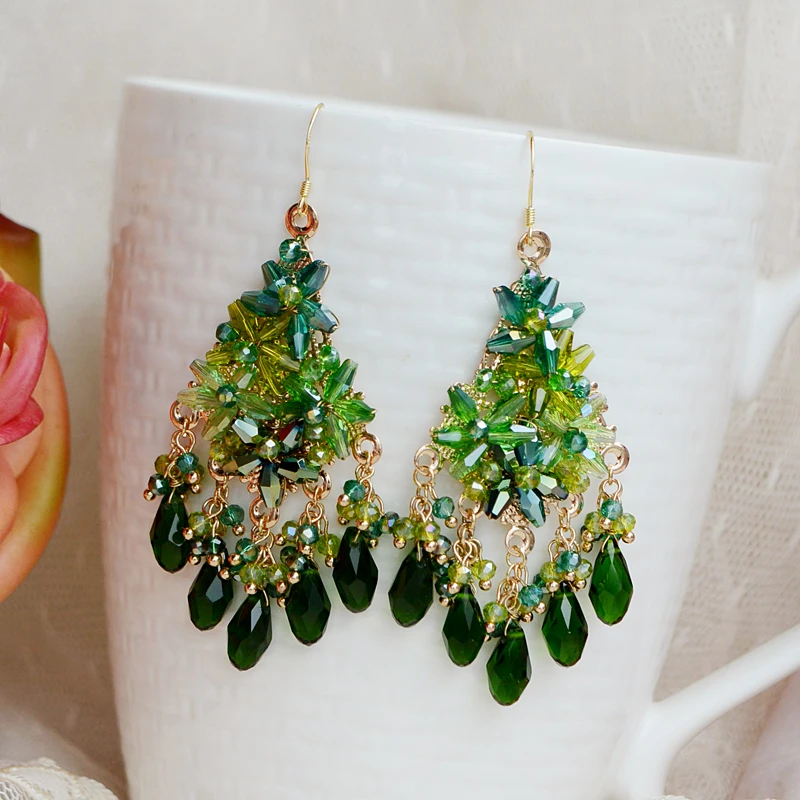 铜合金玻璃耳饰 民族风夸张手工耳环1255