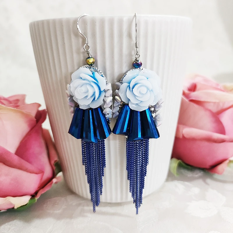 铜合金玻璃耳饰 民族风长款流苏手工耳环  新款2499