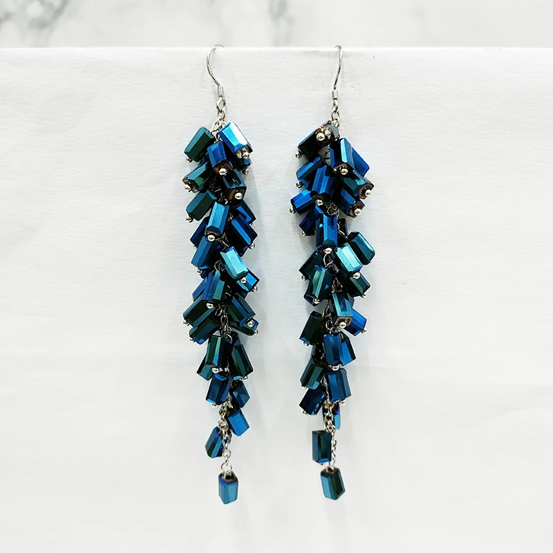 铜合金玻璃耳饰 民族风复古气质手工重工吊坠耳环1578