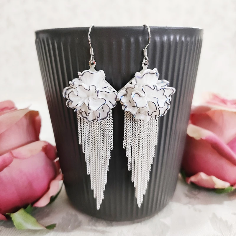 铜合金耳饰 民族风纯手工气质花瓣流苏耳环2918