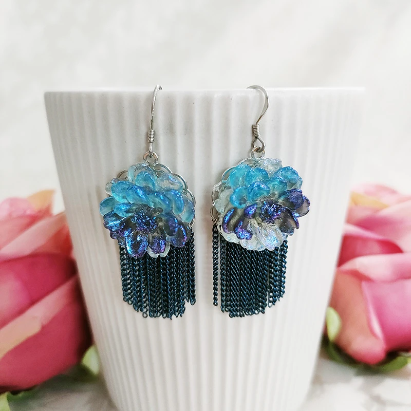 铜合金玻璃耳饰 民族风气质手工流苏耳环3497