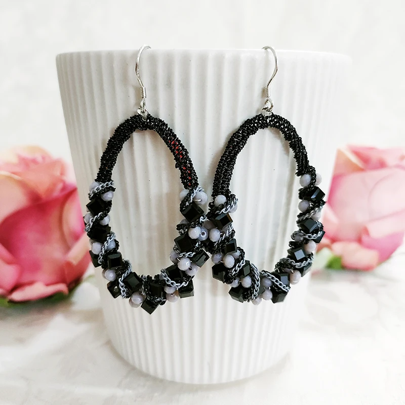 铜合金玻璃耳饰 民族风气质手工圈圈流苏耳环2325