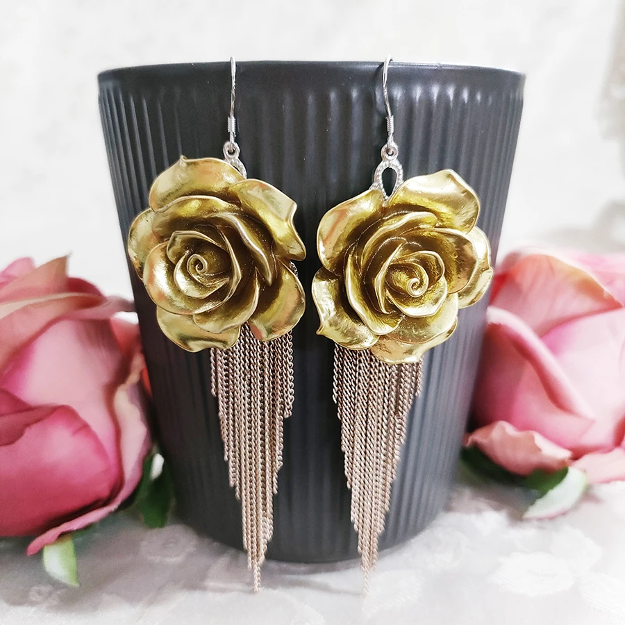 铜合金耳饰 民族风气质百搭花卉流苏耳环734