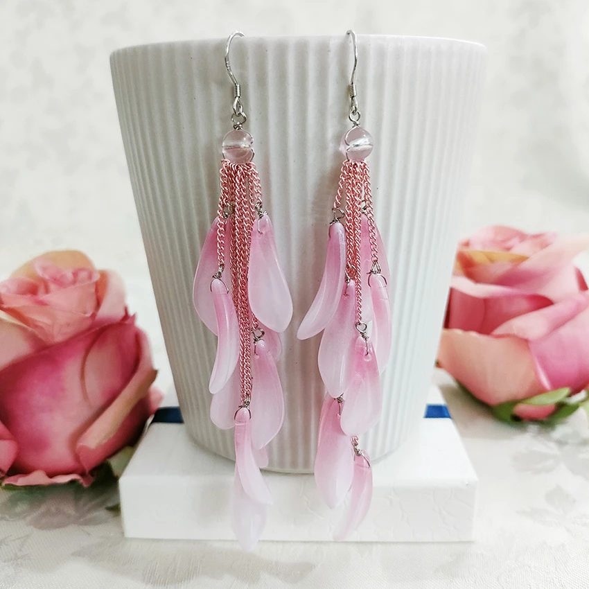 铜合金玻璃耳饰 民族风手工长款流苏吊坠耳环3002