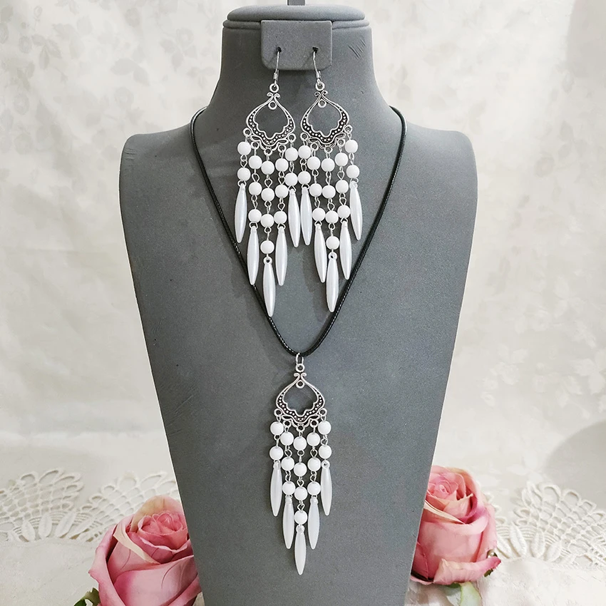 铜合金项链 民族风复古手工项链套装耳坠饰品3106