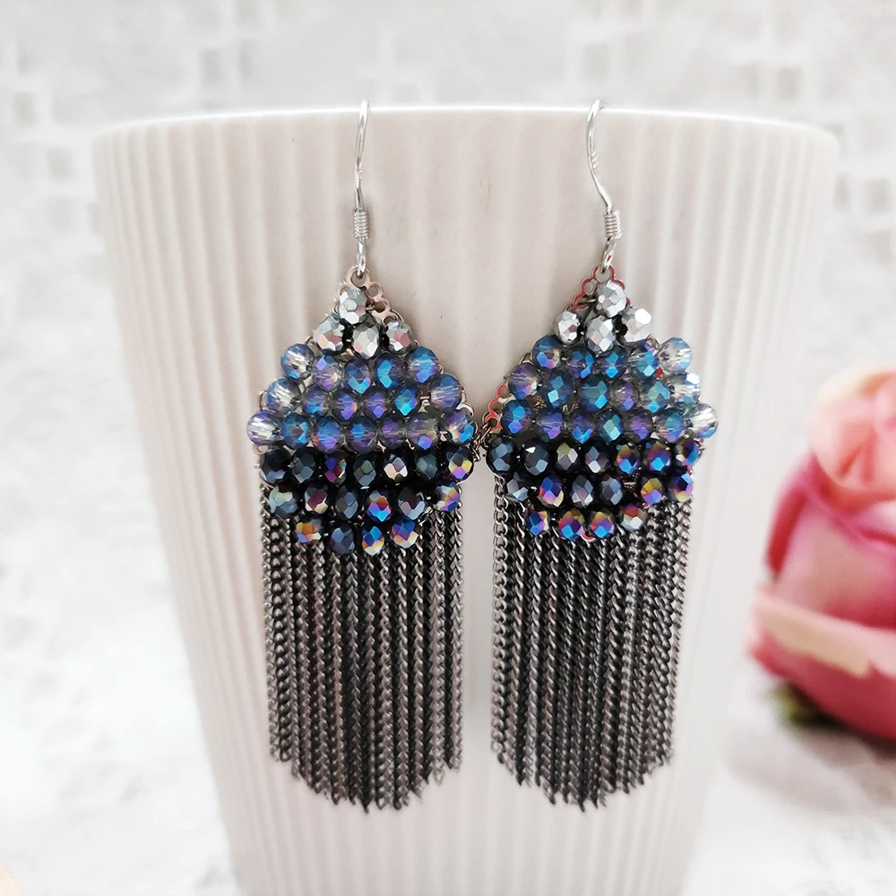 铜合金玻璃耳饰 民族风手工流苏耳环475