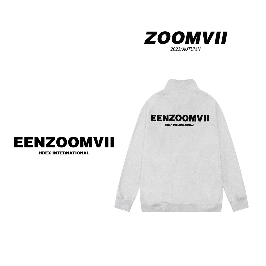 ZOOMVII2024秋新品植绒标中长款开衫插肩立领卫衣