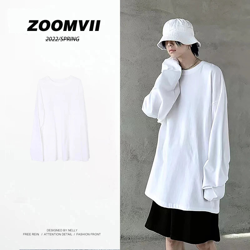 ZOOMVII自制春秋长袖圆领纯色上衣打底叠穿内搭宽松休闲百搭T恤