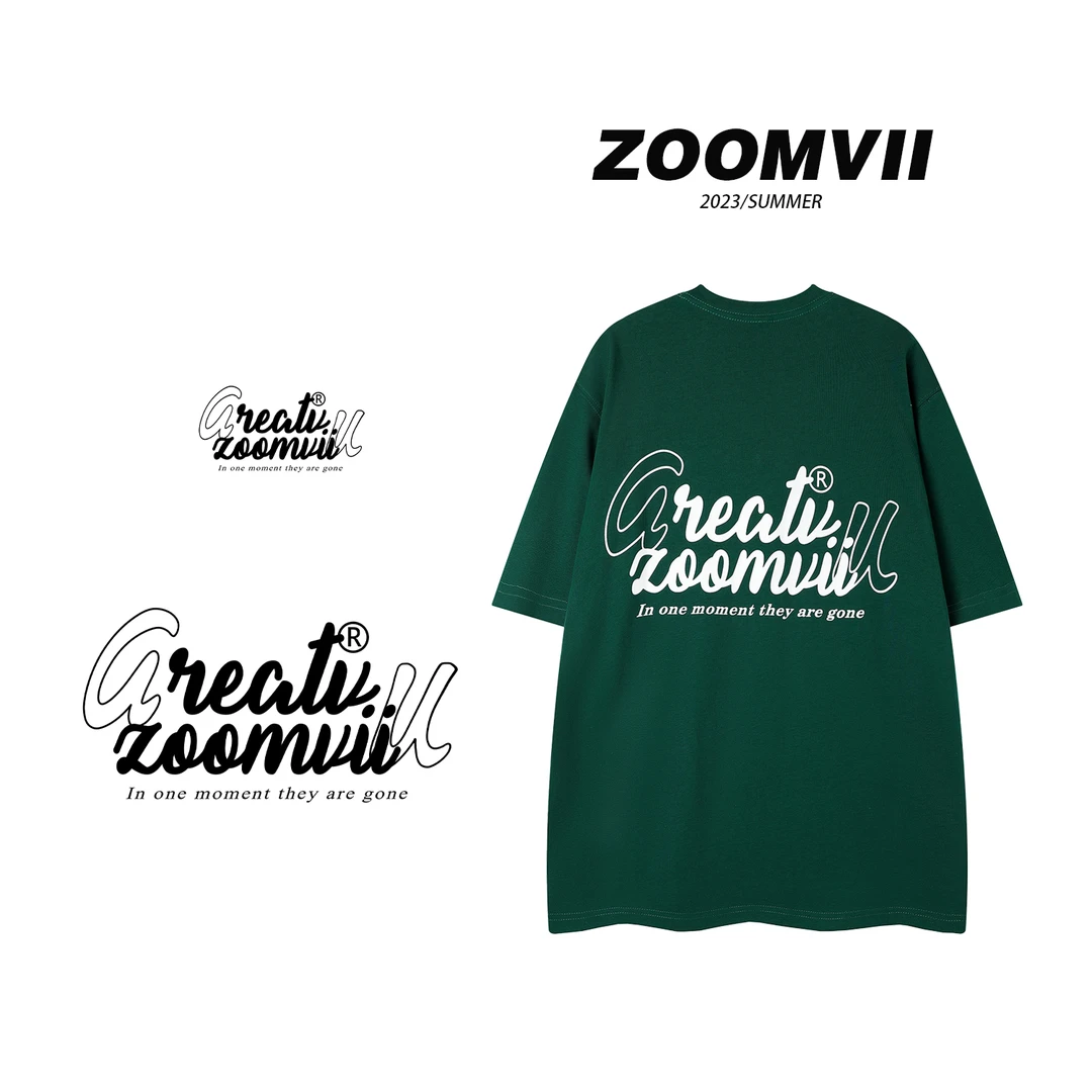 ZOOMVII自制春夏重磅美潮复古印花中性宽松纯棉大版T恤