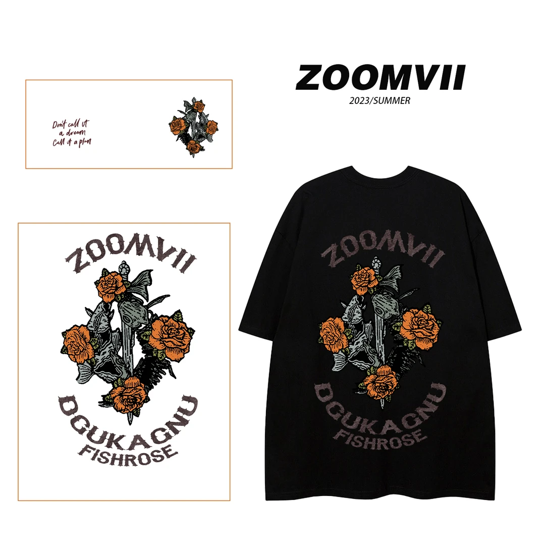 ZOOMVII【花卉系列】夏季中长款纯棉男女同款潮T恤