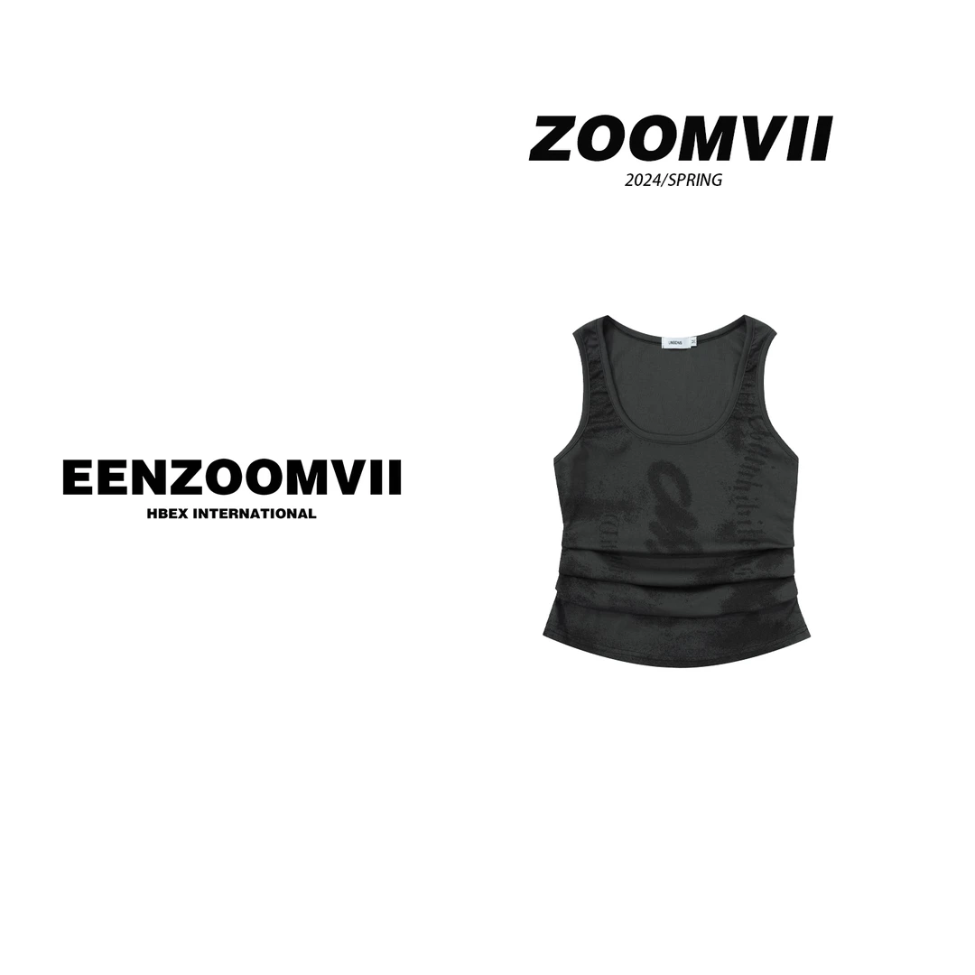 ZOOMVII夏季设计师薄款运动无袖抽皱百搭休闲打底女背心