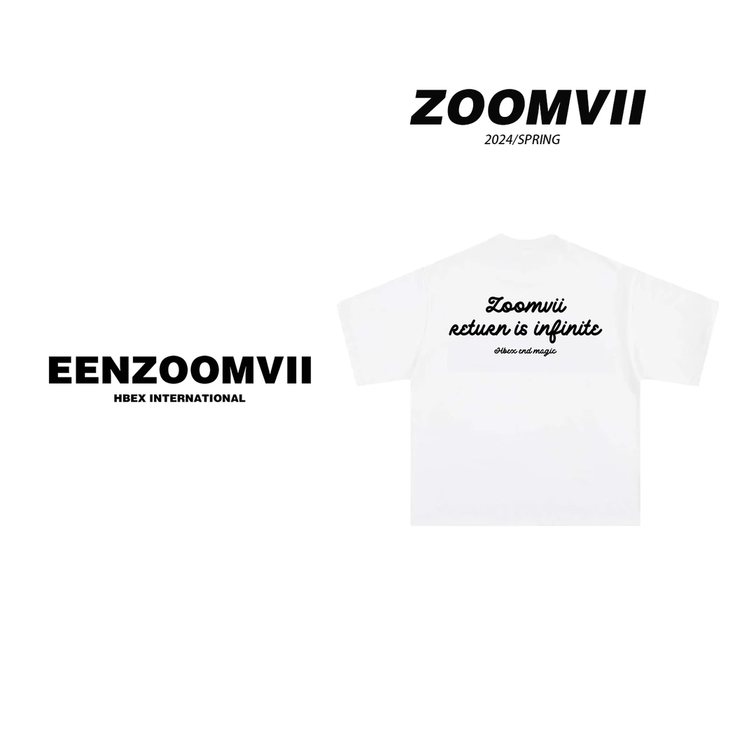 ZOOMVII春夏新品情侣宽松粗针刺绣国潮黑色大板男女潮牌中长款T恤