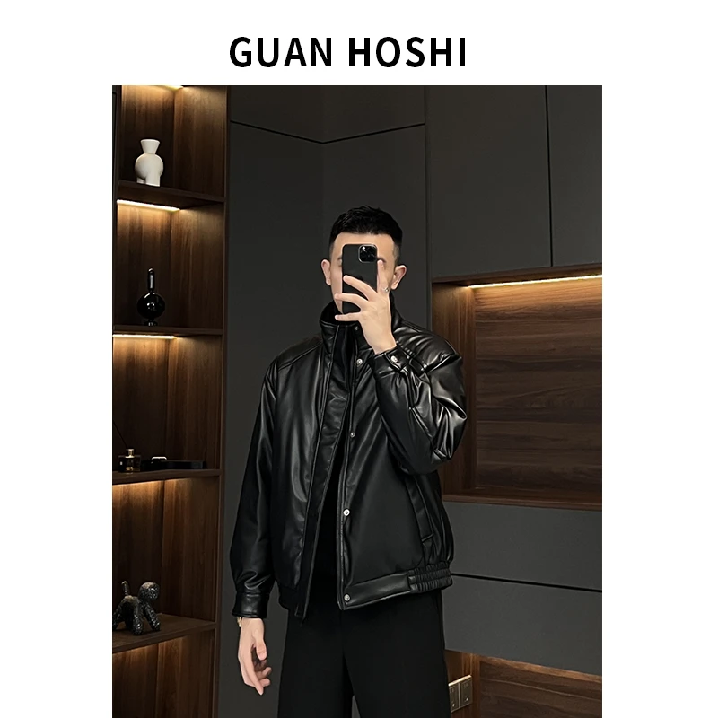 【冠什么希男装】冬季高定皮衣羽绒服男软糯宽松保暖时尚夹克男3085