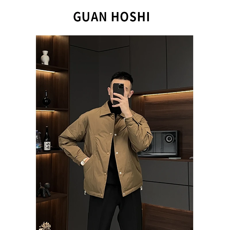 【冠什么希男装】冬季新款轻薄羽绒服翻领纯色休闲时尚户外外套8620