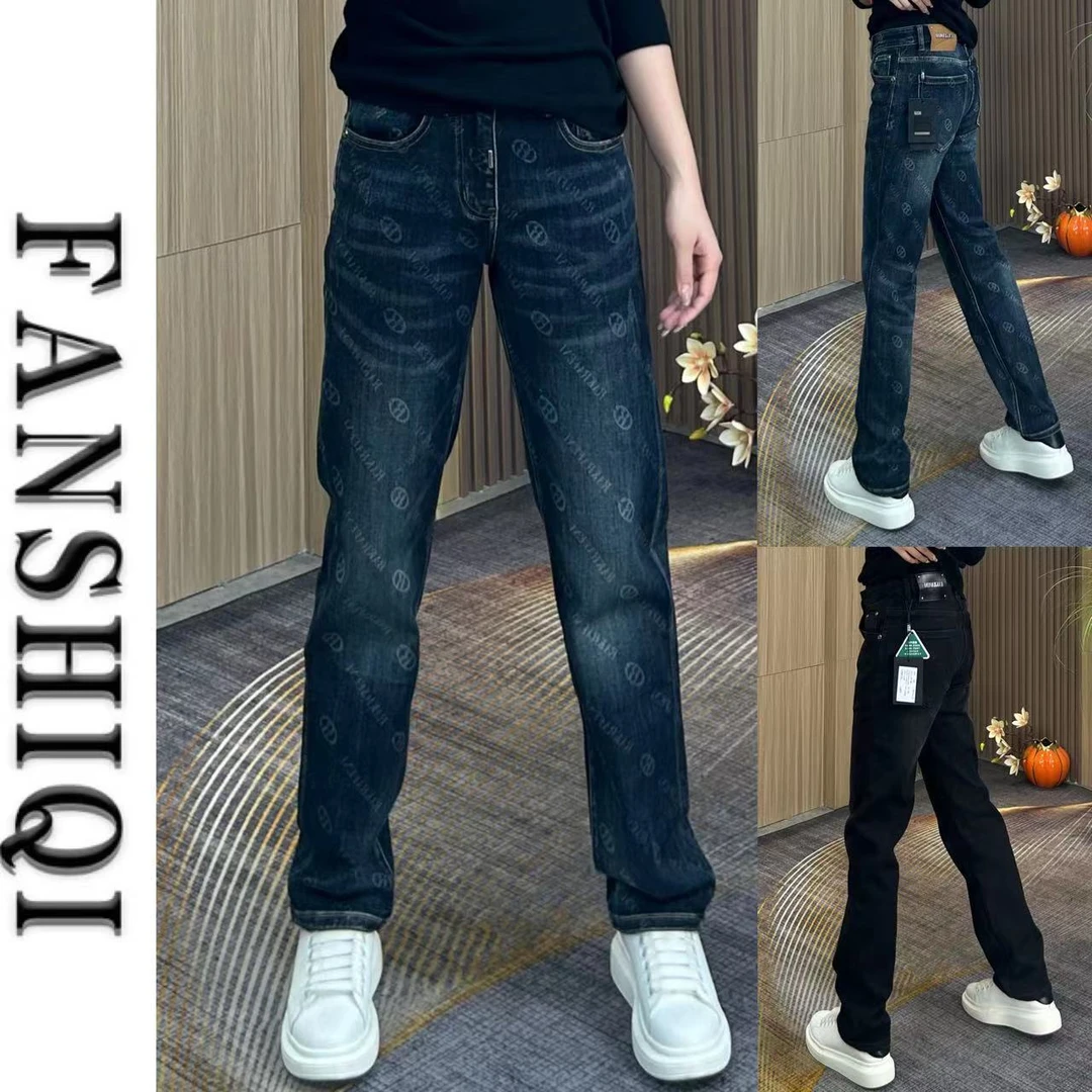 2024秋季新款高端型男雅痞牛仔裤个性字母烧花休闲直筒牛仔裤3031