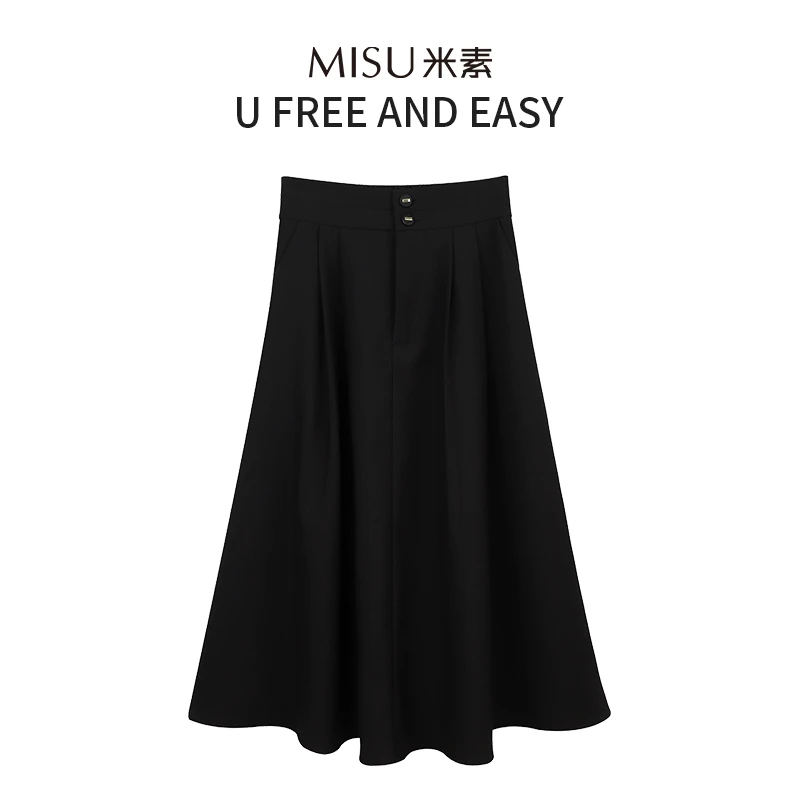 MISU米素半身裙女新款显瘦黑色a字百搭气质时尚中长款823Q031