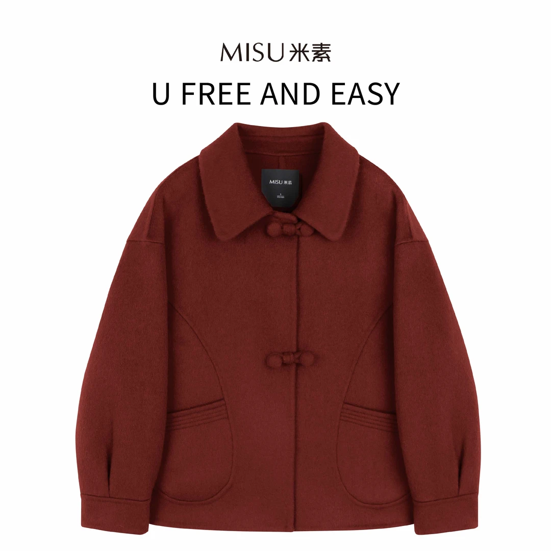 MISU米素气质短款时尚百搭翻领秋冬双面呢大衣124D636