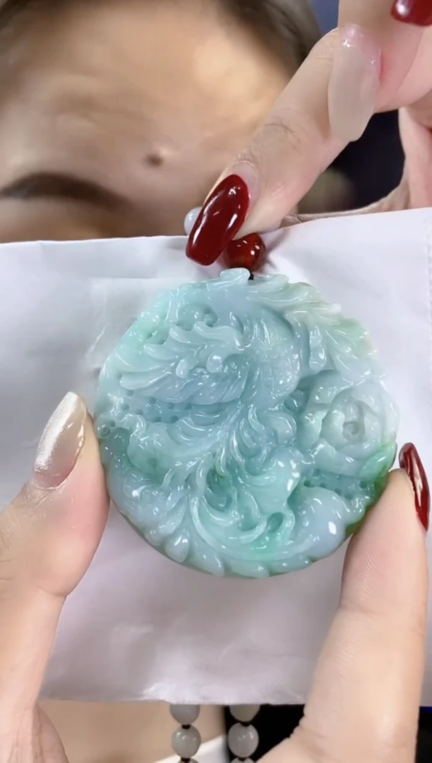 【闪购商品】翡翠颈饰银S925镶嵌孤品花牌高52厚12