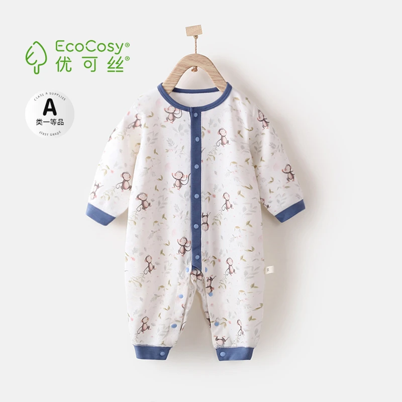 新生婴儿连体衣优可丝秋冬季衣服新生儿无骨哈衣男女宝宝爬服满花