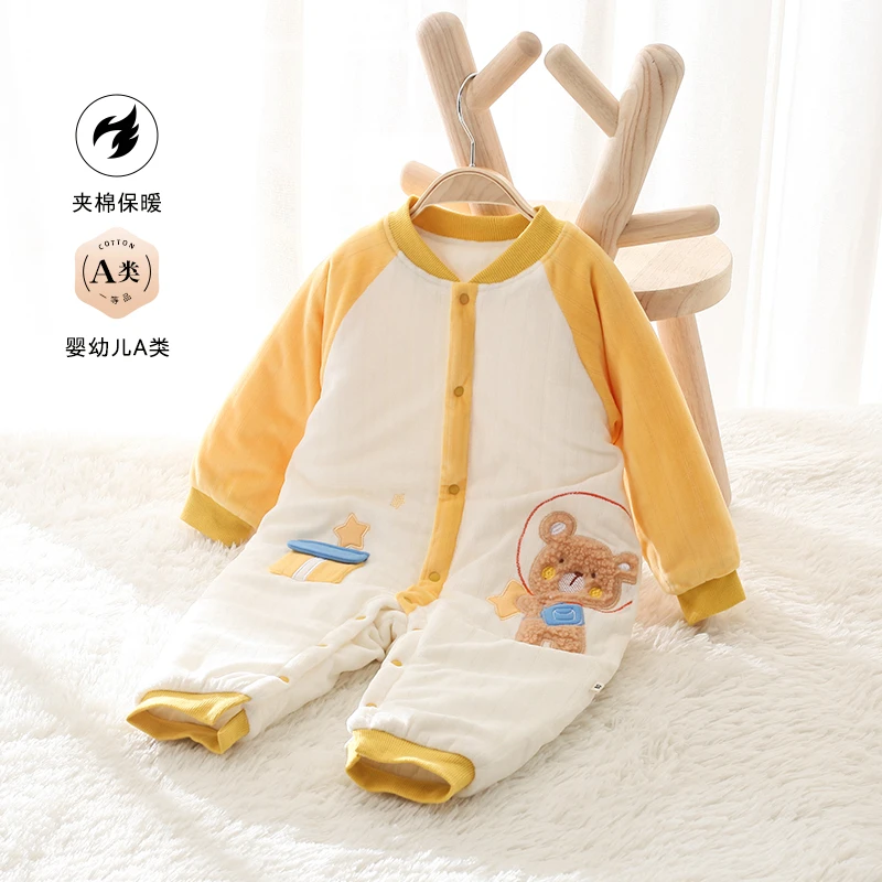 婴儿衣服冬季连体衣加厚秋冬套装新生儿夹棉初生宝宝保暖棉服冬天